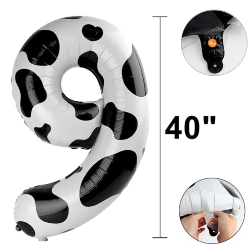 40 Inch Cow Print Number 9 Balloon - Jumbo Foil Helium Decor