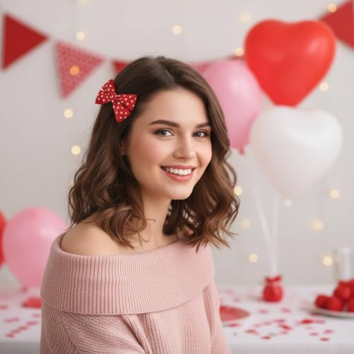 Valentine's Day Red Heart Hair Bow Clips 2 Pack Grosgrain Ribbon Barrette