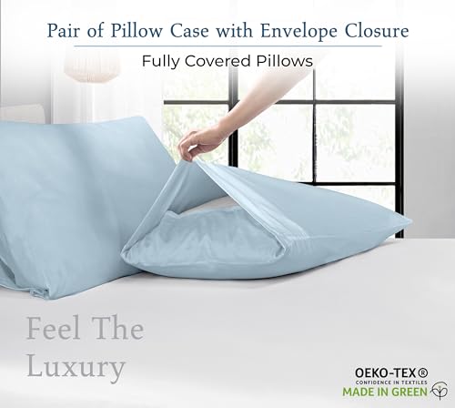 Queen Pillowcase Set - 400 Thread Count 100% Cotton, Blue