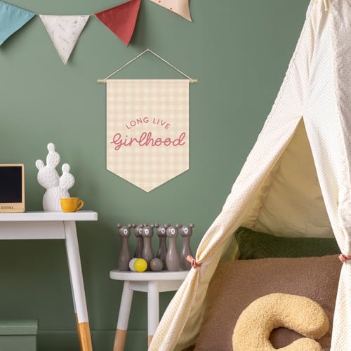 Girlhood Pink Checkered Wall Banner for Toddler Room Decor - 15x11in
