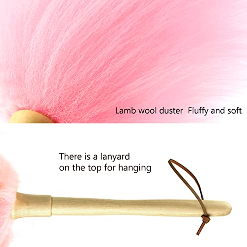Lambswool Duster with Wooden Handle - 14" Cleaning Tool for Fans, Blinds & Furniture