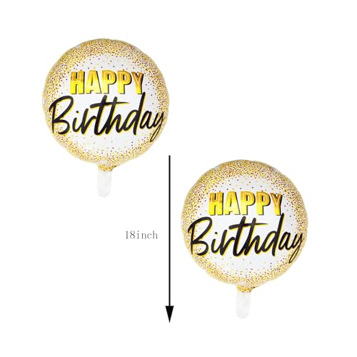 8PCS Black Gold Birthday Foil Balloons 18 Inch Mylar Round Party Decorations
