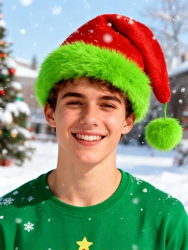 Christmas Santa Hat for Adults - Green Monster Halloween Cosplay Hat