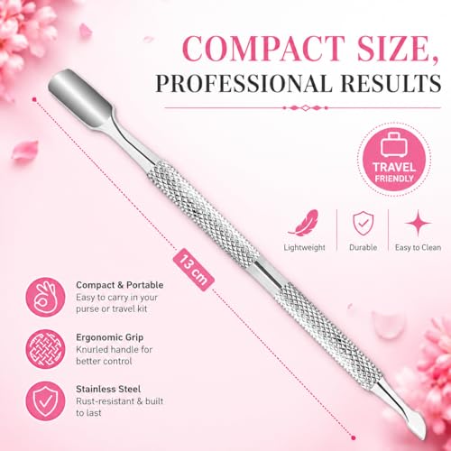 Burax Stainless Steel Cuticle Pusher & Gel Nail Scraper Tool