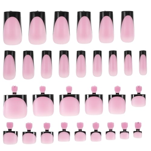 Black French Tip Press On Nails Medium Square Fake Nails Kit 60 Pcs