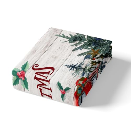 Christmas King Size Duvet Cover Set with Truck & Checkered Design - Rustic Holiday Bedding 3Pcs