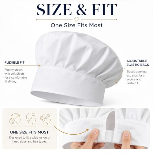 Adjustable Elastic Chef Hat for Men and Women, Kitchen Cooking Cap