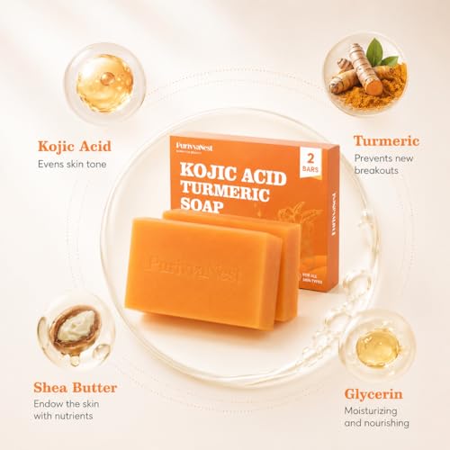 PurivvaNest Kojic Acid Turmeric Soap Bar Dark Spot Remover - 100g 2-Pack
