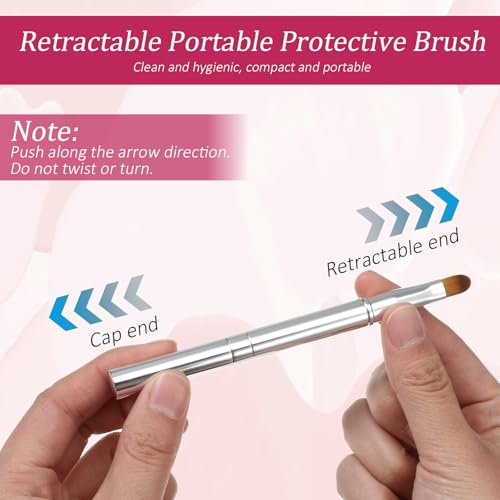 HJZHII 2 Pack Retractable Lip Brush Double-Ended Makeup Brush Silver
