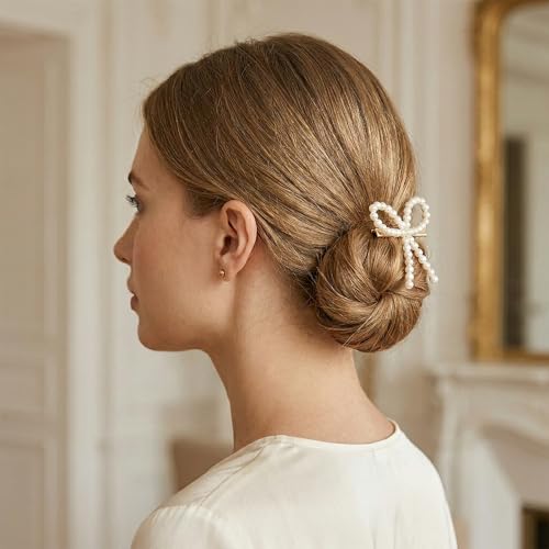 Pearl Hair Clips - 4 Pcs Elegant Bow Hair Accessories Non-Slip Duckbill