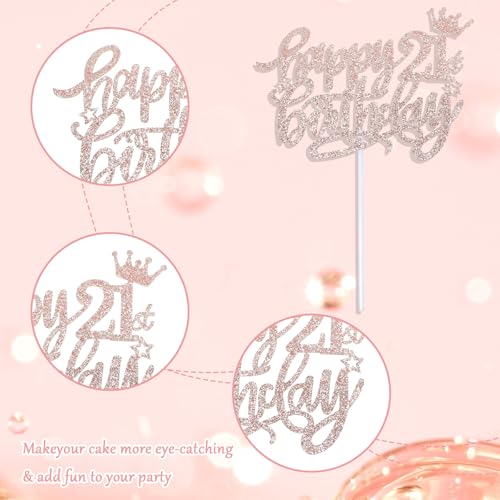 Rose Gold 21st Birthday Cake Topper - Glitter Party Decoration