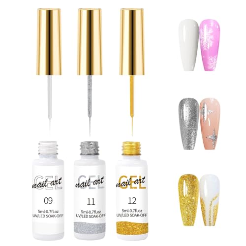 SULLMAR Liner Nail Gel Polish White Silver Gold Painting Adhesive
