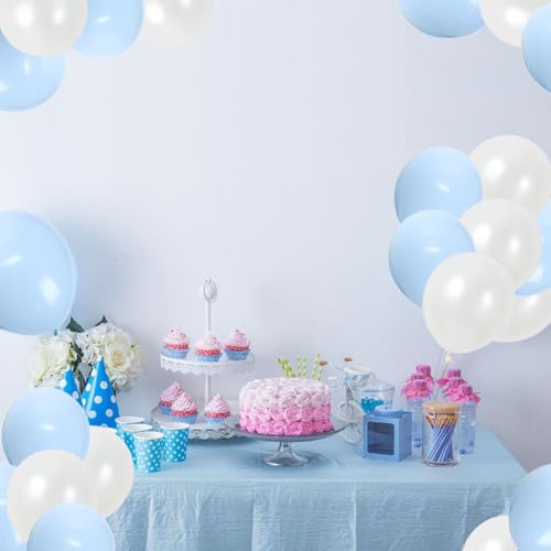 36-Piece Pearl White and Pastel Blue 12-Inch Latex Balloon Kit with Ribbon and Glue