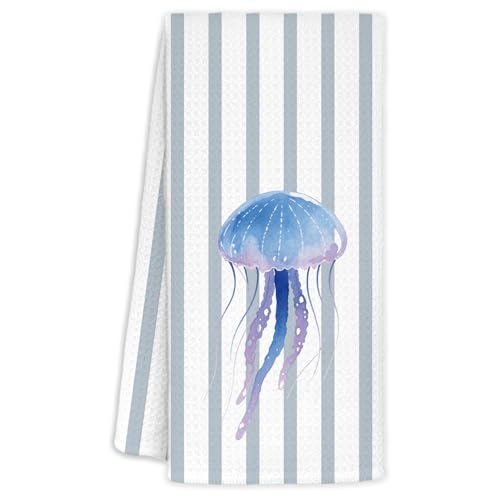 Blue Jellyfish Kitchen Towel Nautical Beach Hand Towel 16x24