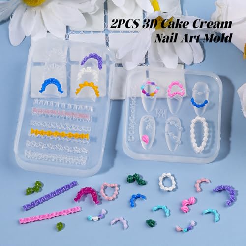 Kikonoke 2 Pcs 3D Cream & Cake Silicone Nail Molds for Gel & Resin Art