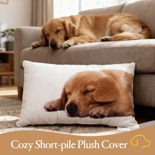 LUISOF Dog Lumbar Throw Pillows 12x20 - Set of 2 Cute Plush Decorative Cushions