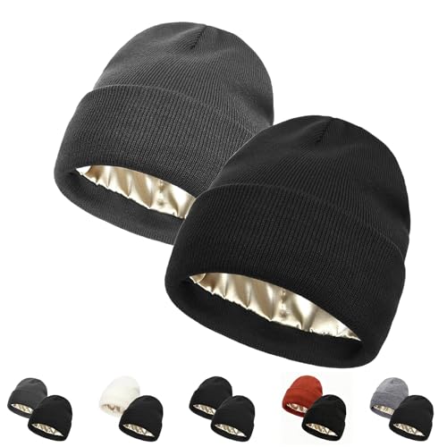 2 PCS Unisex Beanie Hats for Men Women Winter Knit Beanies Soft Slouchy Warm Cuffed Beanie Hat