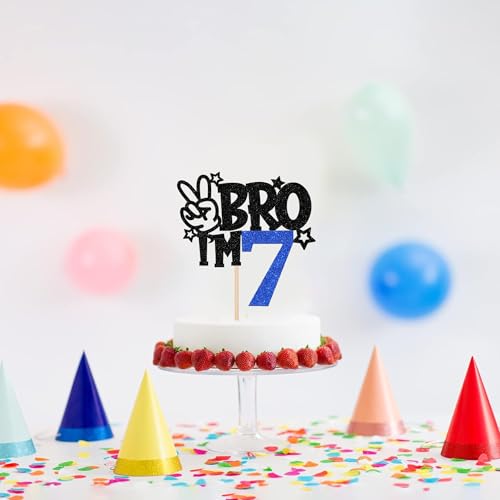 Brother I'm 7 Cake Topper - Blue Glitter Star Birthday Decoration