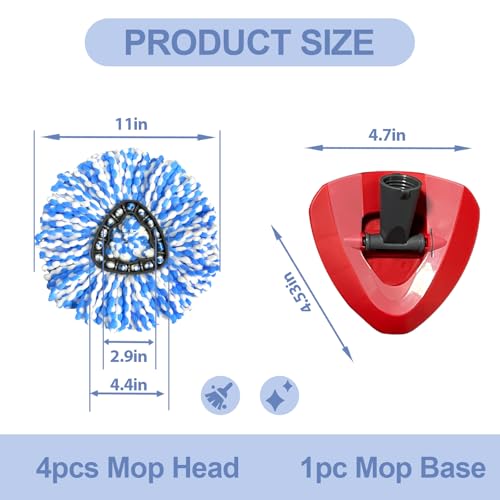 Mop Head Replacement Set for 2-Tank Spin Mop - 4 Refills & Base Cover