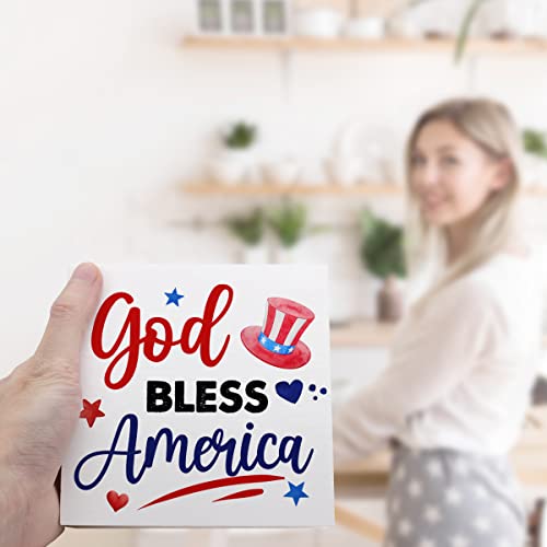God Bless America Patriotic Wooden Block Sign 4th of July Desk Decor