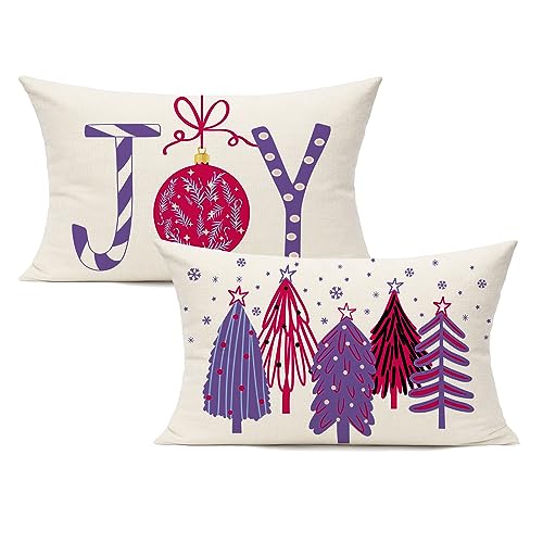All Smiles 12x20 Christmas Throw Pillow Covers - Purple Reindeer Set of 2