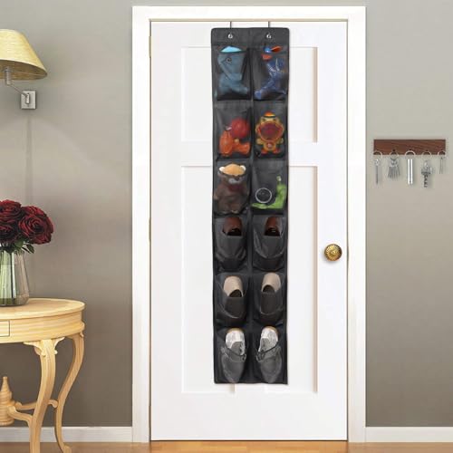 GOMAJI 12-Pocket Over-the-Door Hanging Shoe Organizer, Dark Gray