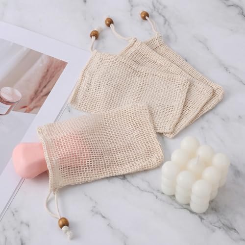 Natural Sisal Soap Saver Pouch 5-Pack Exfoliating Mesh Bag with Drawstring