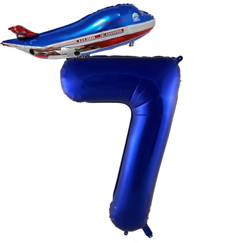 Navy Blue Number 7 Balloon & Airplane Birthday Party Decoration Set