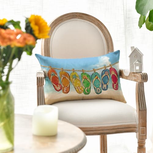 AVOIN colorlife Beach Flip Flop Throw Pillow Cover 12x20 Inch Seasonal Home Decor - Variation 1