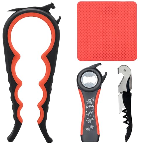 Otstar 4-Piece Jar and Bottle Opener Set for Arthritis - Black and Red