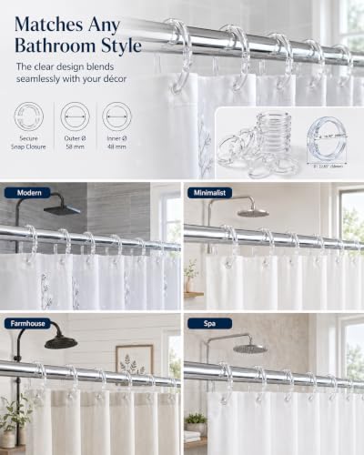 Transparent Shower Curtain Rings - 12 Durable Plastic Hooks