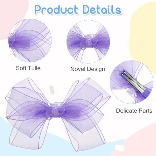 Mabor 2Pcs Purple Mesh Bow Hair Clips, Tulle Hair Accessories