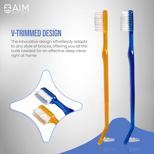 AIM Dental Supply Toothbrush for Braces, Soft V-Trimmed 2-Pack