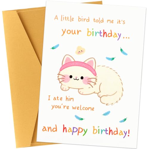 Funny White Cat Birthday Card for Cat Lovers | Cute Greeting Card