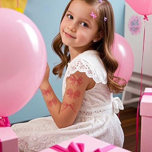 Pink Bow Temporary Tattoos for Kids and Party Favors, 10 Sheets