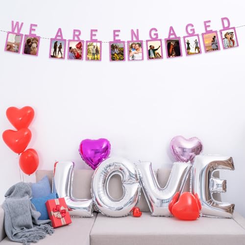 Engagement Photo Banner with Pink Glitter Letters – Easy Setup