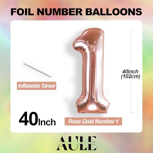 AULE 40 Inch Rose Gold Jumbo Number Balloon 1 | Birthday Party Decor
