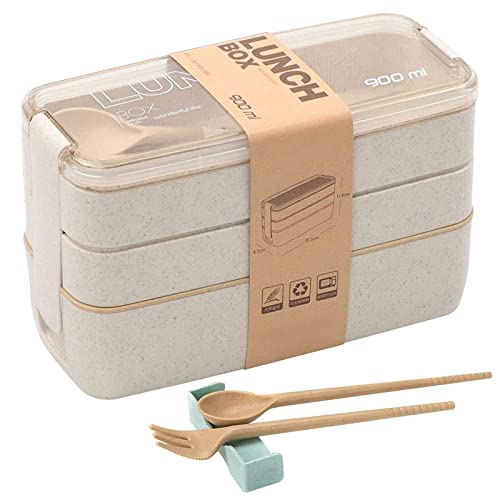 Rarapop Beige Stackable Bento Lunch Box Kit - 3 Compartment Container