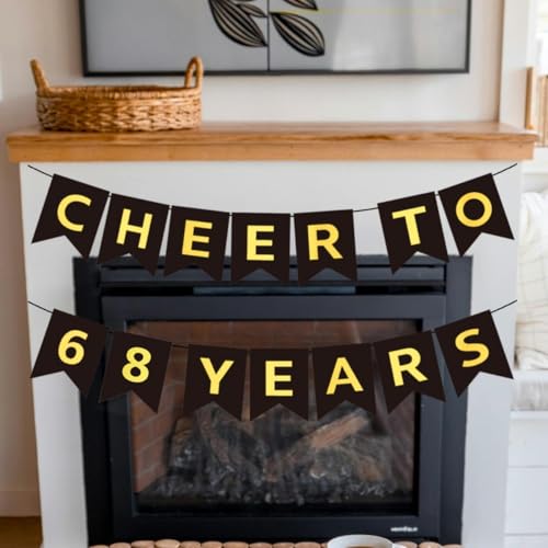 Cheers to 68 Years Banner - Black Gold Pre-Strung Decoration