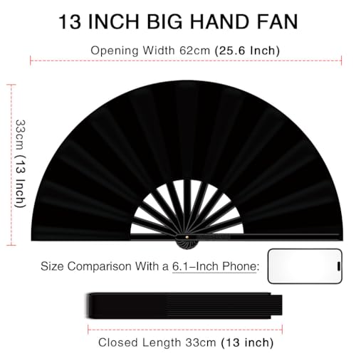 13" Folding Rave Fan with Holster - Durable Clack Sound for Festivals