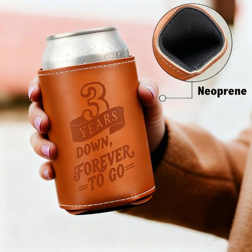 Leather Can Cooler - 3rd Anniversary Gift for Him, 3 Years Down