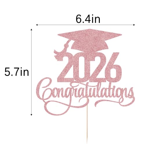 Rose Gold Glitter 2026 Graduation Cake Topper - Congrats Grad Decor