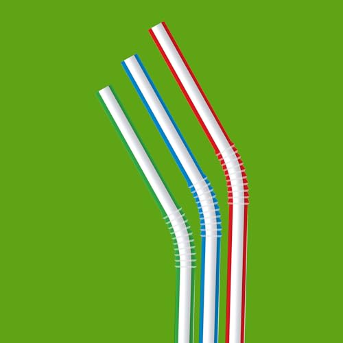 BPA-Free Disposable Striped Flex Straws - 100 Count Assorted Colors