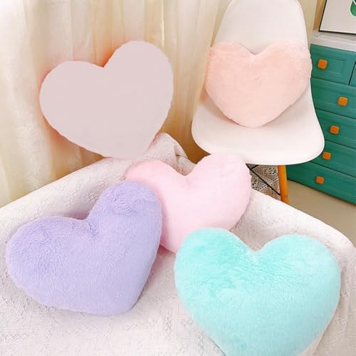 Pink Heart Shaped Throw Pillow, Soft Fuzzy Plush Cushion 13" x 10"