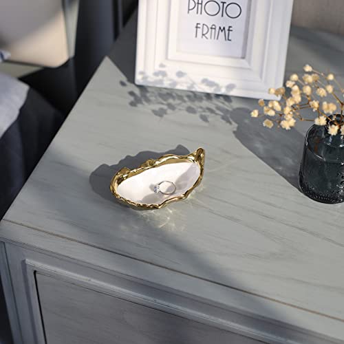 Oyster Shell Jewelry Dish with Gold Trim - Trinket Tray for Rings & Earrings