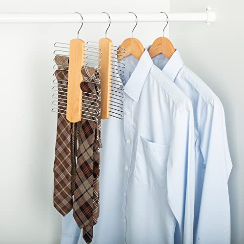 Amazon Basics 20-Bar Wooden Tie and Belt Hanger Rack - Natural, 2-Pack