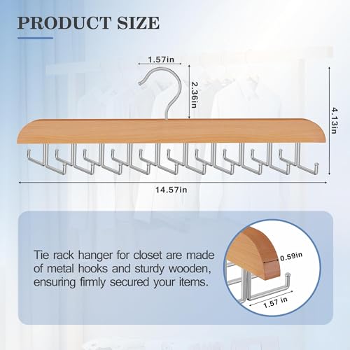 Wooden Tie and Belt Organizer Hanger with 20 Rotating Foldable Hooks