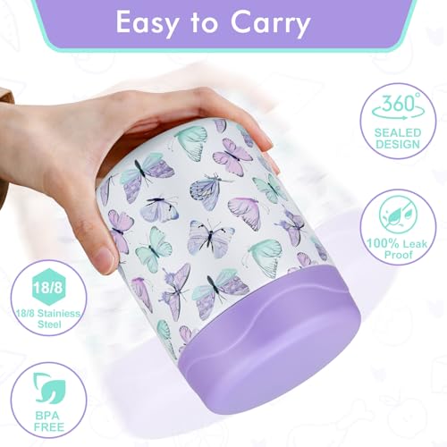 Wiwens 12oz Insulated Food Jar - Stainless Steel Bento Box, White-Butterfly