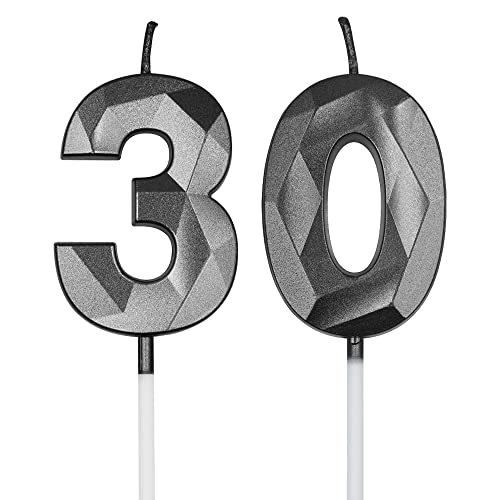 Black 3D Diamond Shaped Birthday Candles - Number 30 Decoration