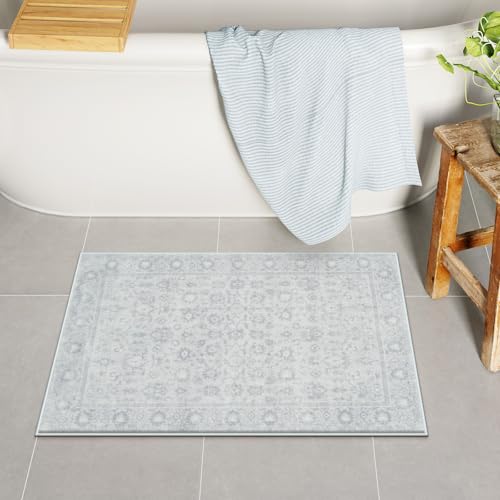 Uphome Boho Bathroom Rug, 18x26 Non-Slip Absorbent Bath Mat, Light Grey